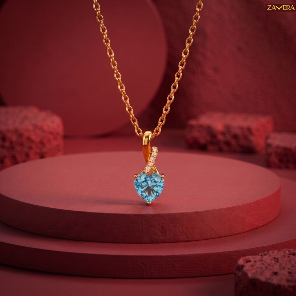 Zavera Gold Plated Blue Crystal Heart Pendant For Women