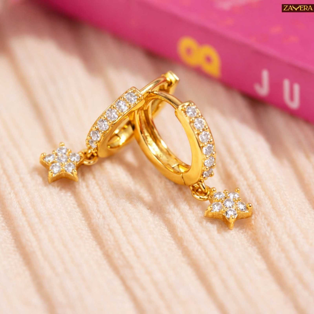 Zavera Sparkling Star Gold Plated Hoop Earrings