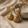Zavera Gold Plated Floral Jhumka Earrings for Women