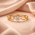 Zavera Brass 22K Elegant Flower Gold Plated Ring For Women