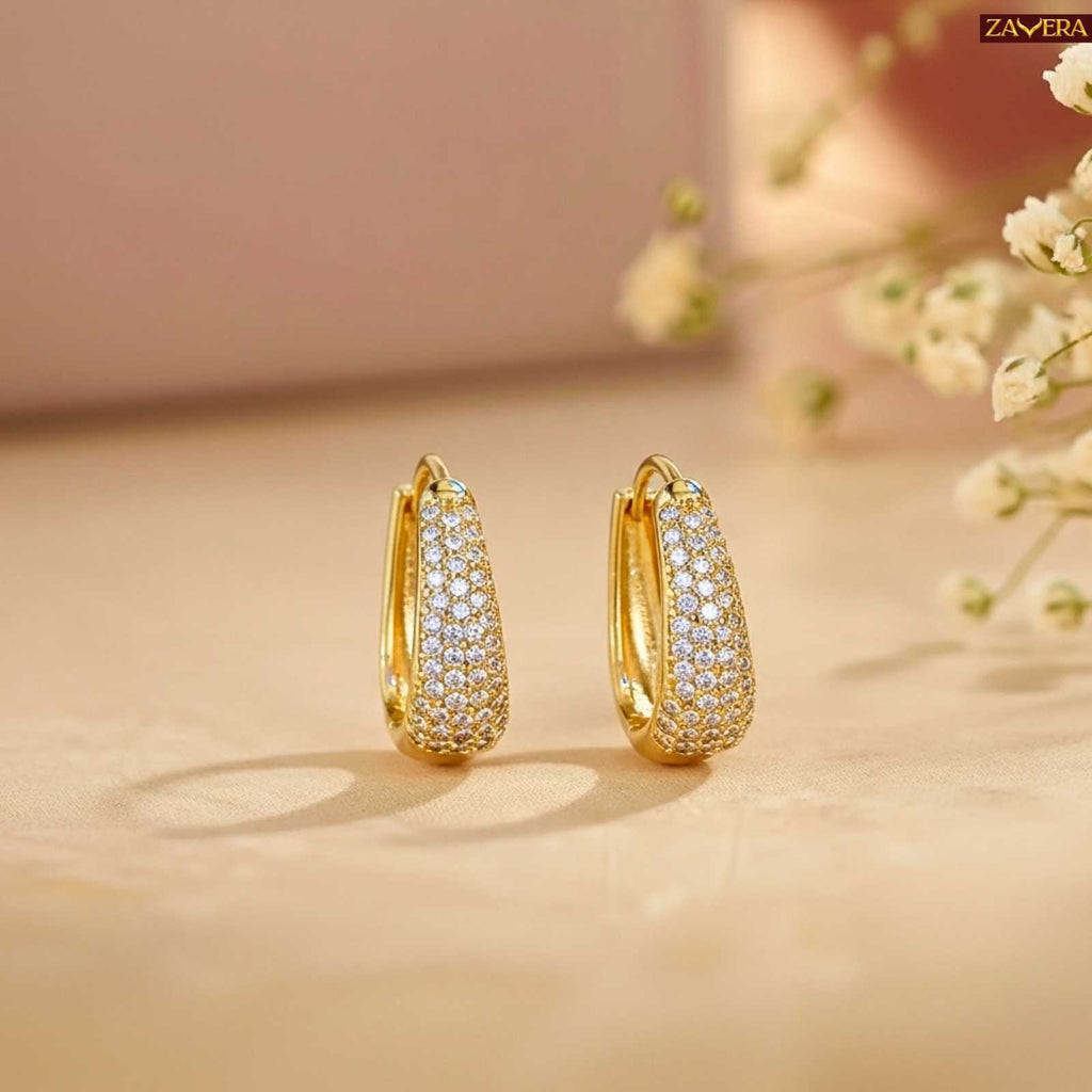 Pave Crystal Gold Plated Hoop Earrings For Women