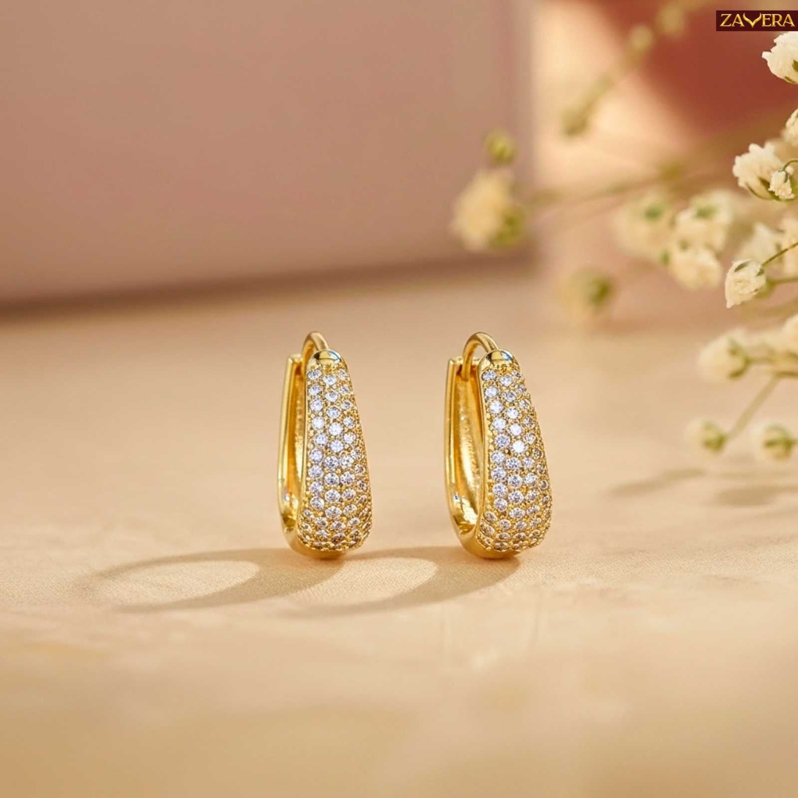 Pave Crystal Gold Plated Hoop Earrings For Women