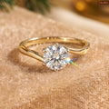 Zavera Brass 22K  Classic Round Cut Solitaire Gold Plated Ring For Women