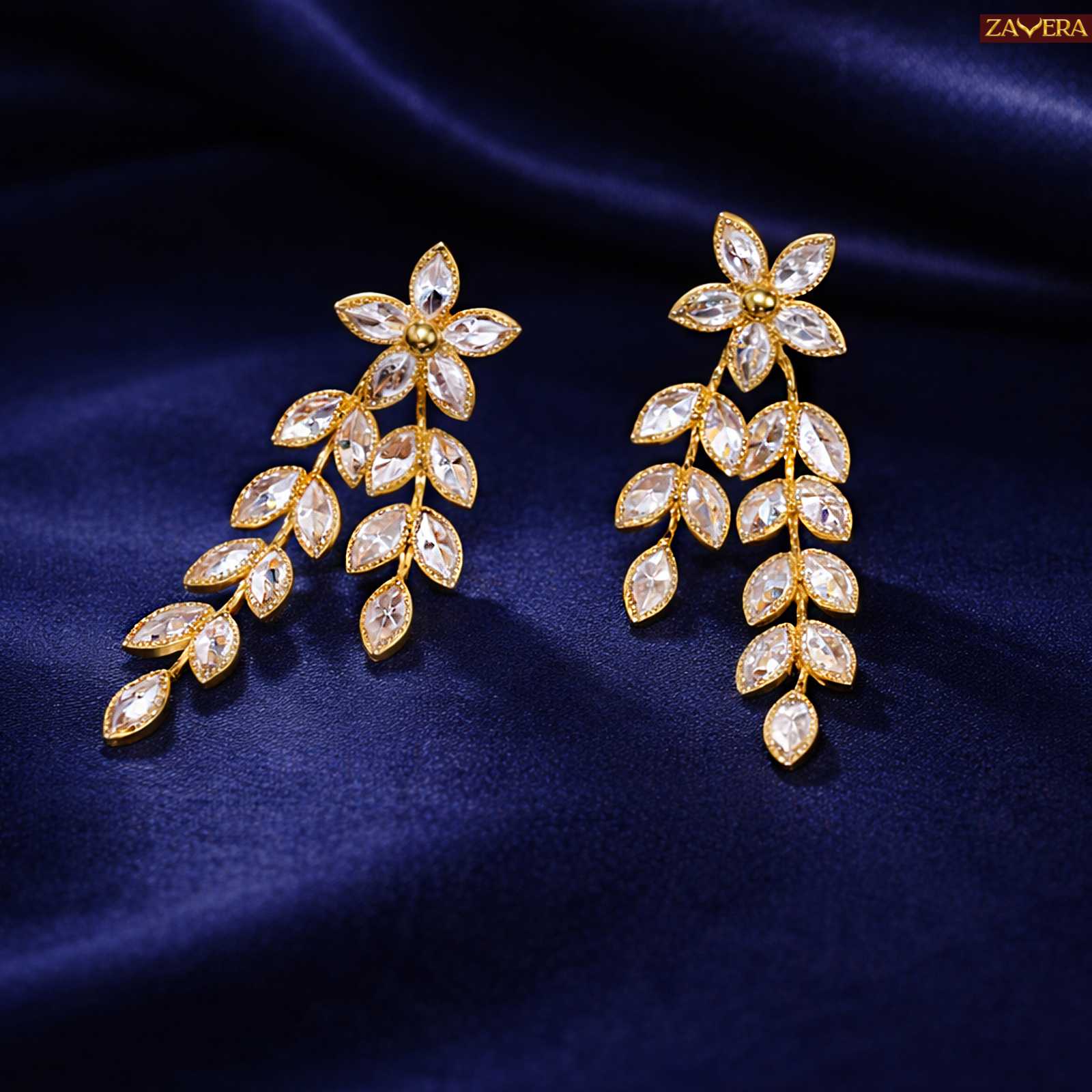 Marquise Crystal Floral Gold Plated Drop Earrings For Women