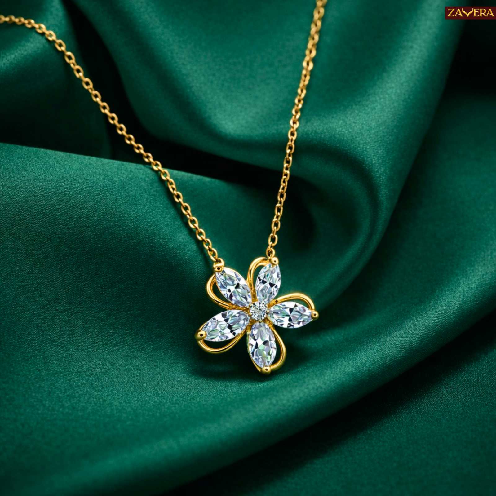 Zavera Gold Plated Crystal Floral Pendant