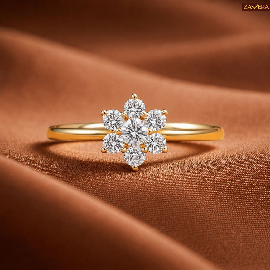 Zavera Brass 22K  Sparkling Flower Cluster Gold Plated Ring For Women