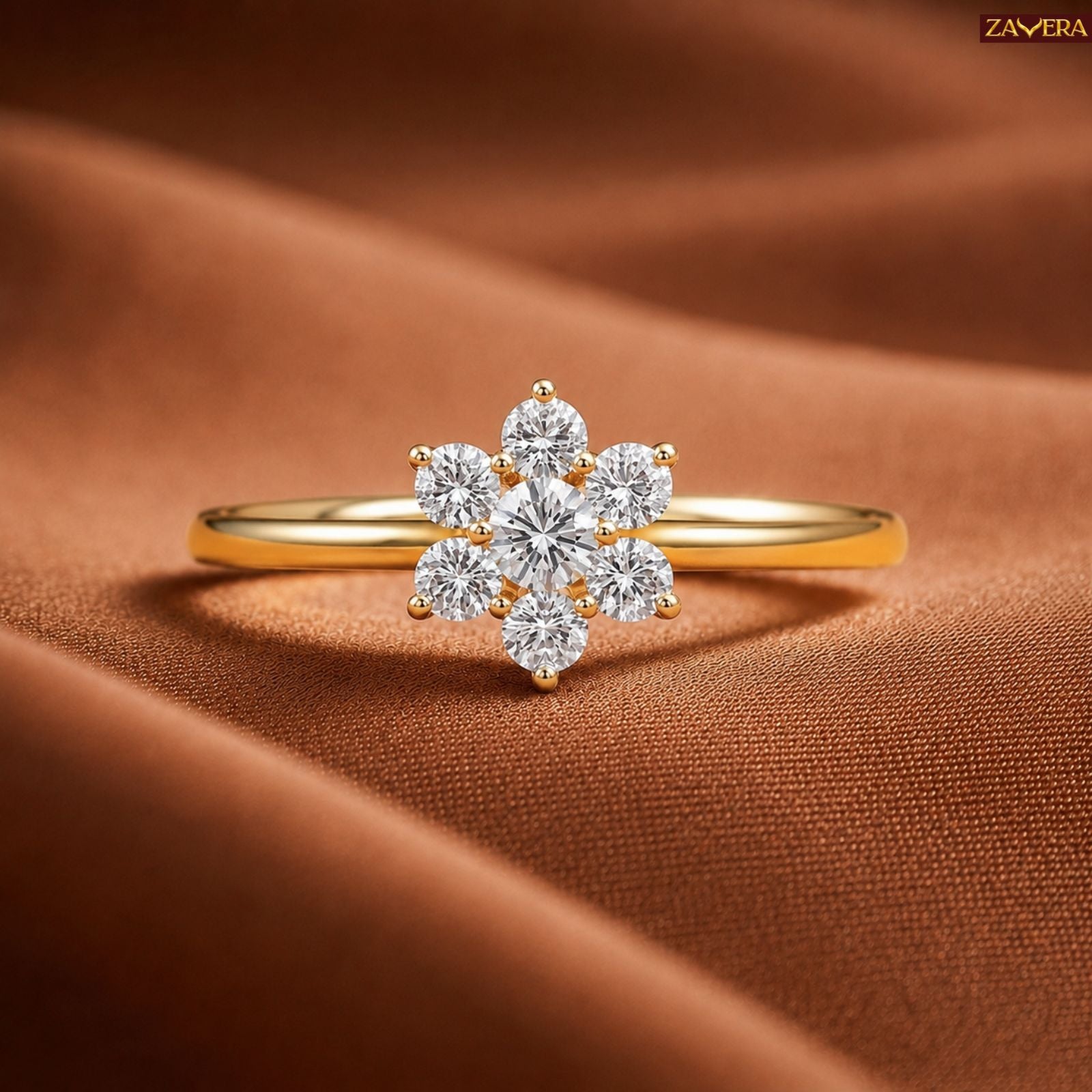 Zavera Brass 22K  Sparkling Flower Cluster Gold Plated Ring For Women