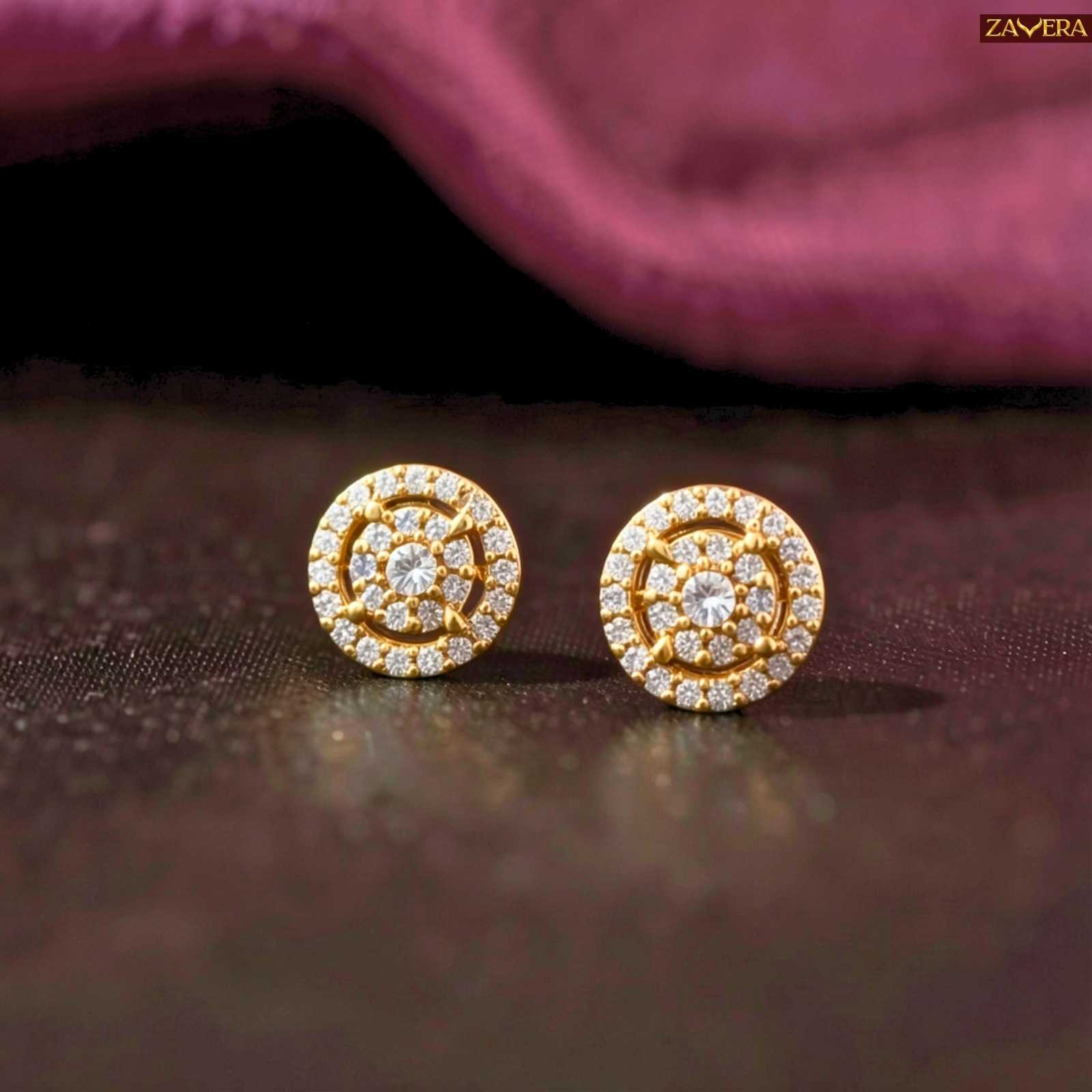 Zavera Circular Cluster Gold Plated Stud Earrings