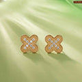 Zavera Floral Stud Diamond Gold Plated Earrings