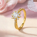 Zavera Gold Plated Blossom Halo Solitaire Adjustable Ring