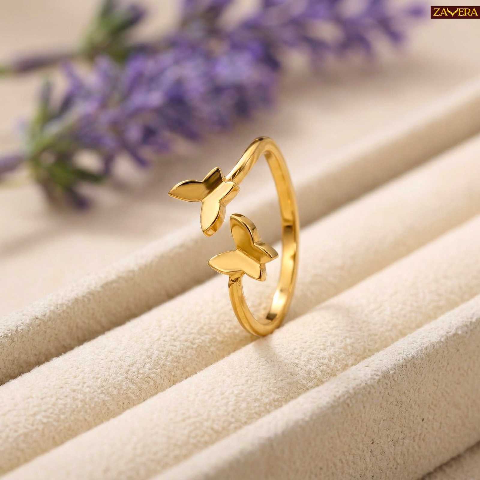 Zavera Butterfly Design Adjustable Ring Gold Plated