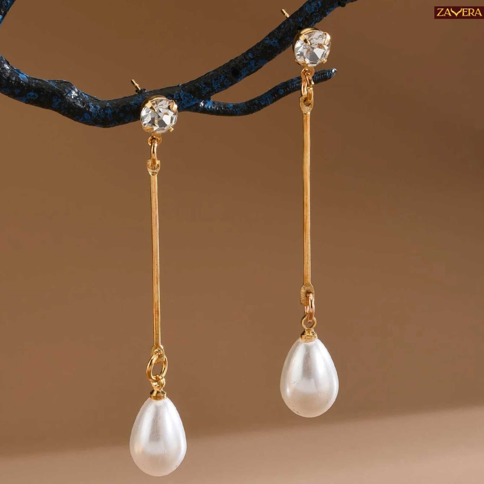 Pearl Gold Plated Dangle Earrings For Women