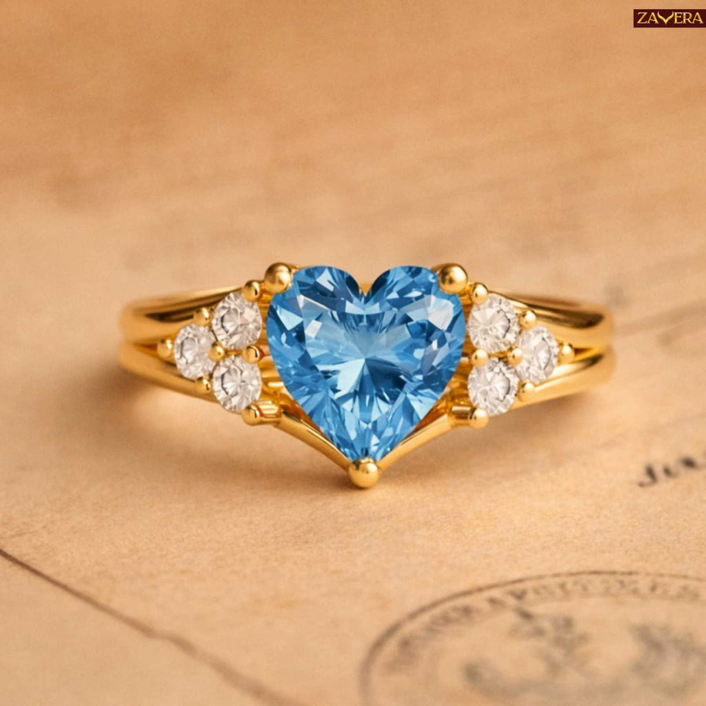 Royal Blue Diamond Gold Plated Love Ring