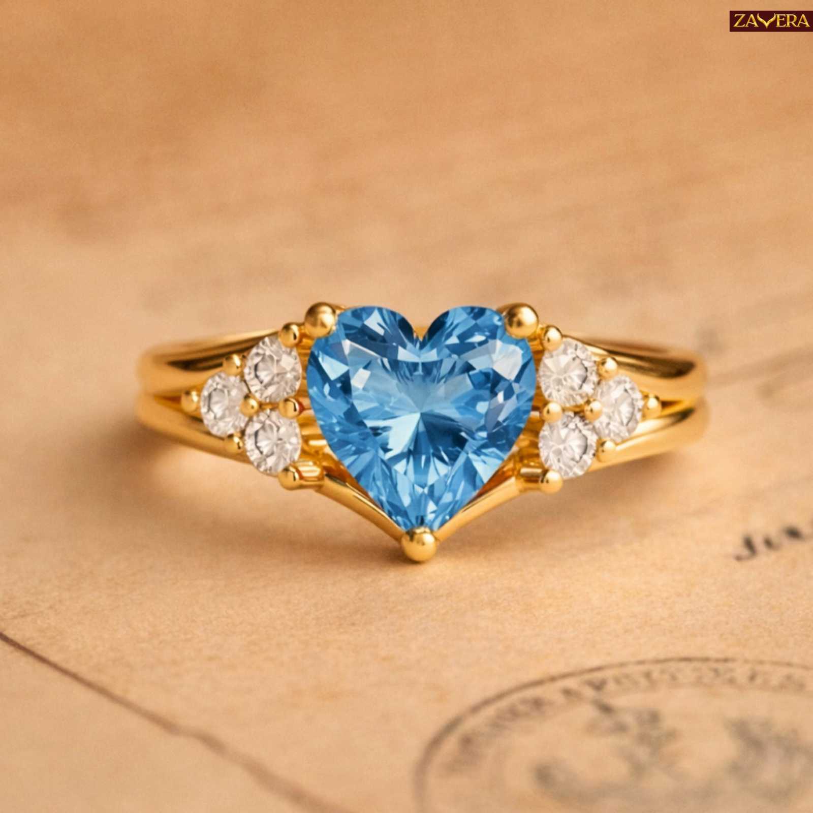 Royal Blue Diamond Gold Plated Love Ring