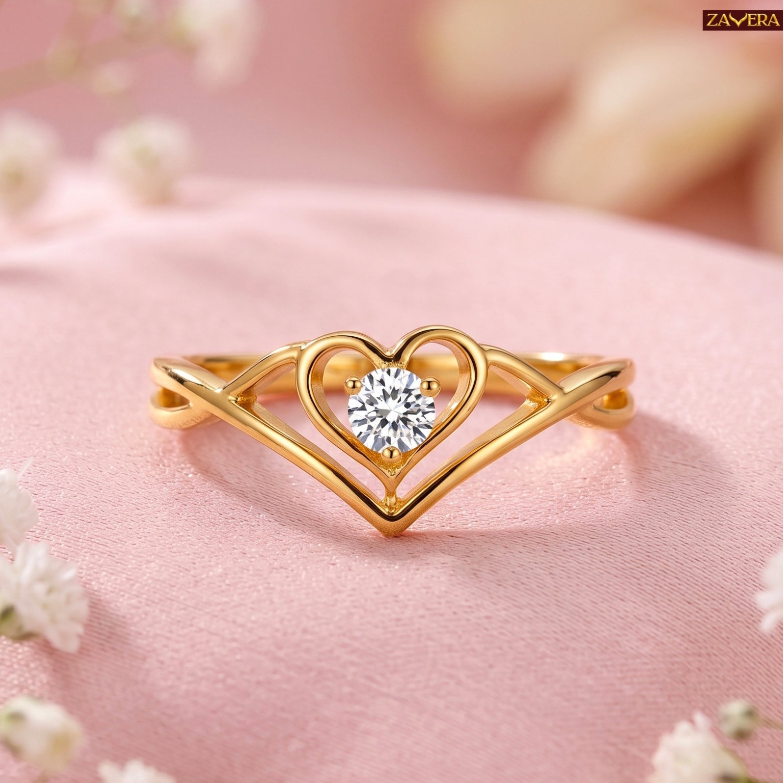 Gold Plated Sterling Silver V-Shape Heart Adjustable Ring