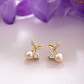 Cherry Pearl Gold Plated Stud Earrings For Women