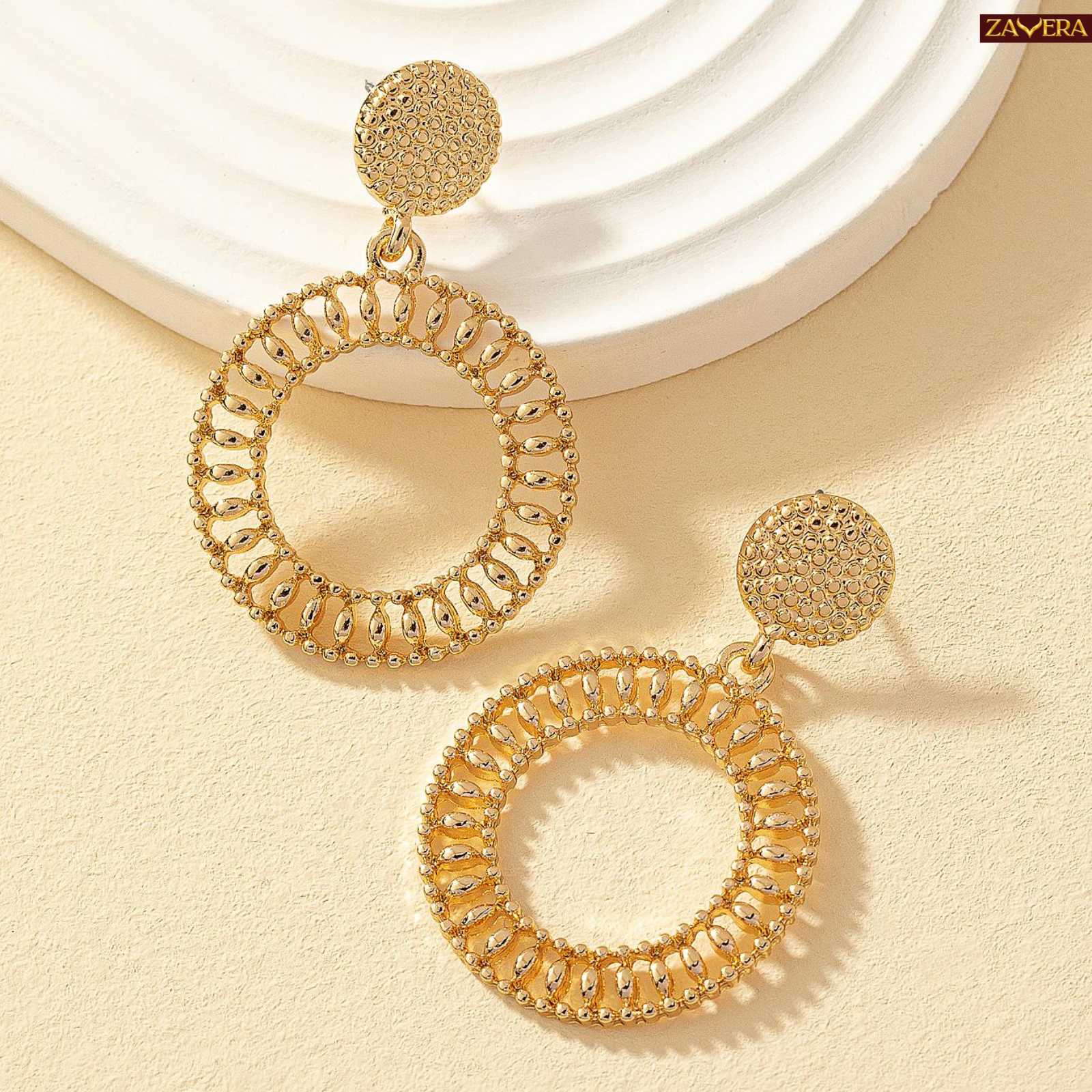 Vintage Hollow Circle Jhumka Gold Plated Earrings For Women