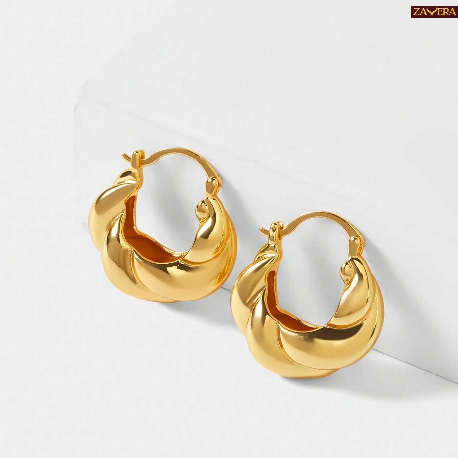Bold Twisted Gold Plated Hoop Earrings For Women