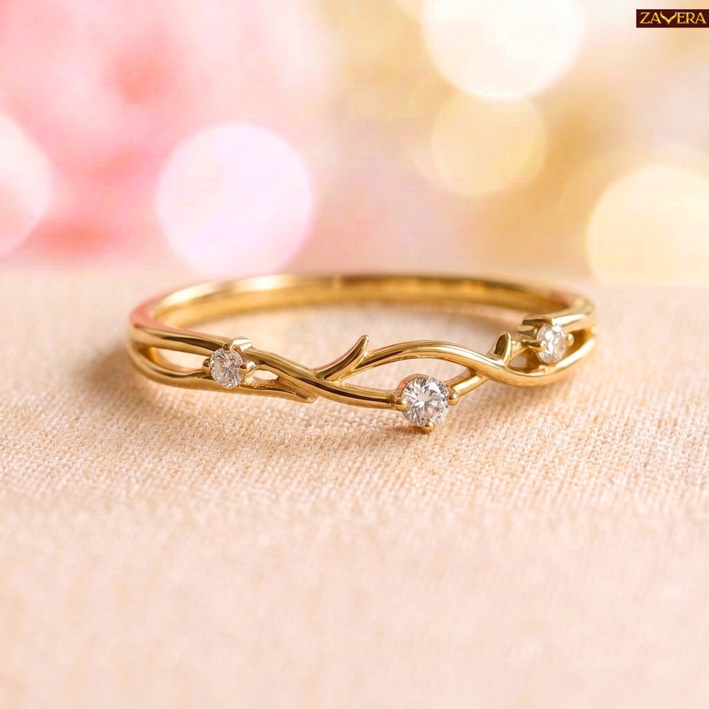 Zavera Brass 22K Twisted Vine Gold Plated Ring For Women