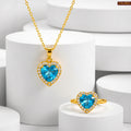Zavera Gold Plated Blue Heart Jewelry Set | CZ Halo Pendant Necklace and Ring