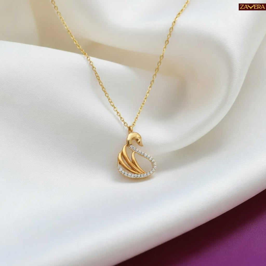 Zavera Swan Design Diamond Gold Plated Pendant