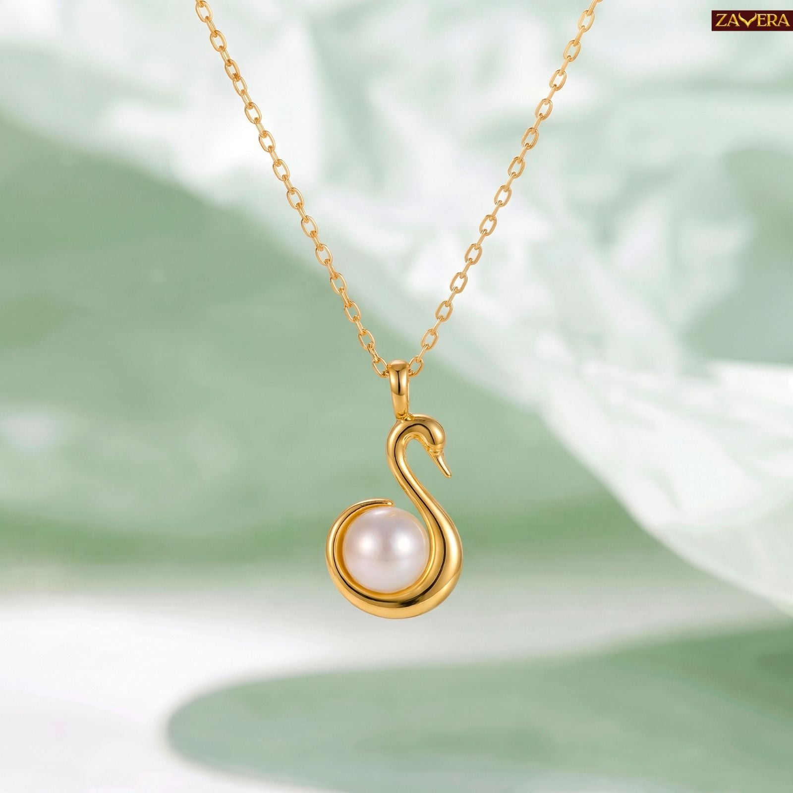 Zavera Gold Plated Swan Pearl Pendant For Women
