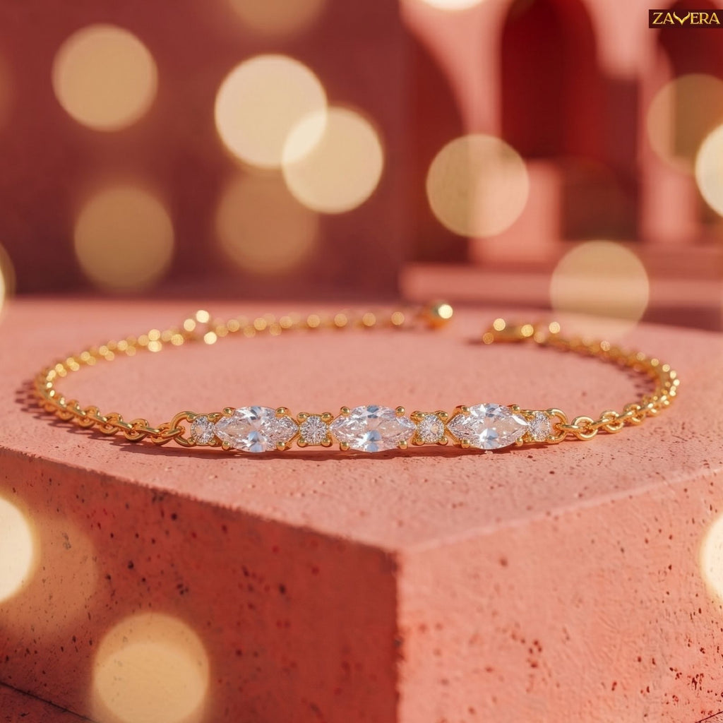 Zavera Gold Plated Dazzling Oval Cut American Diamond Bracelet for Women