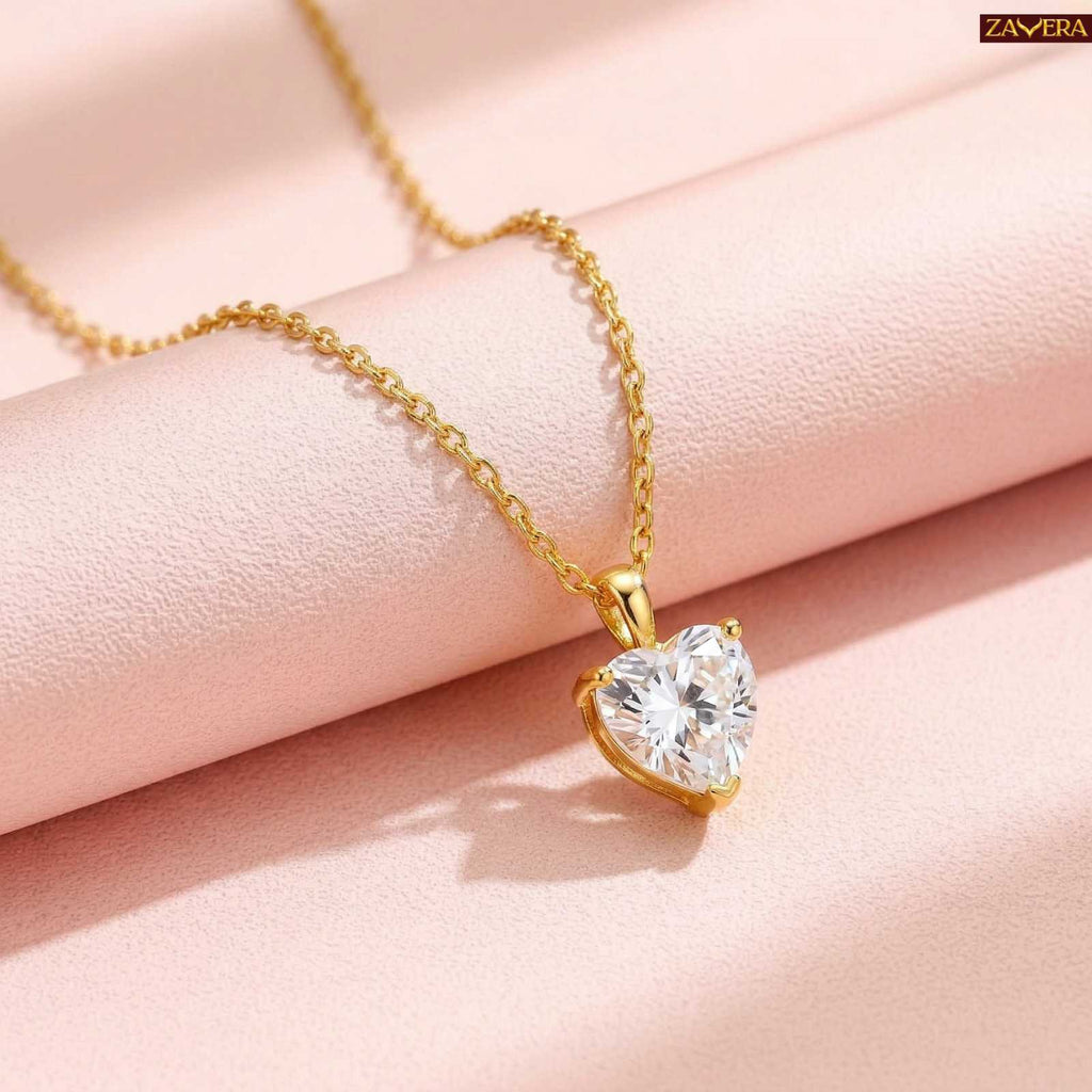 Zavera White Heart Shape Crystal Pendant Gold Plated