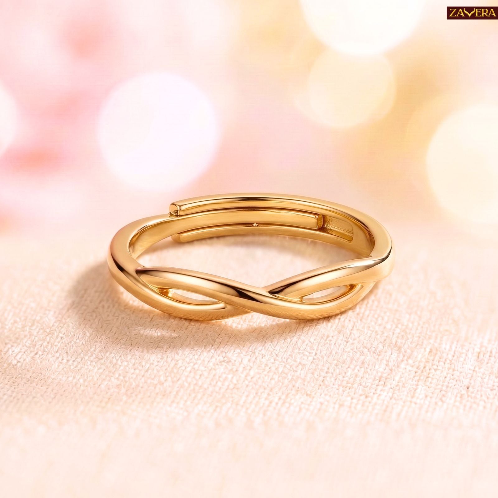Zavera Brass 22K  Infinity Knot Gold Plated Ring For Women