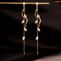 Leaf Vine Gold Plated Long Drop Earrings For Women