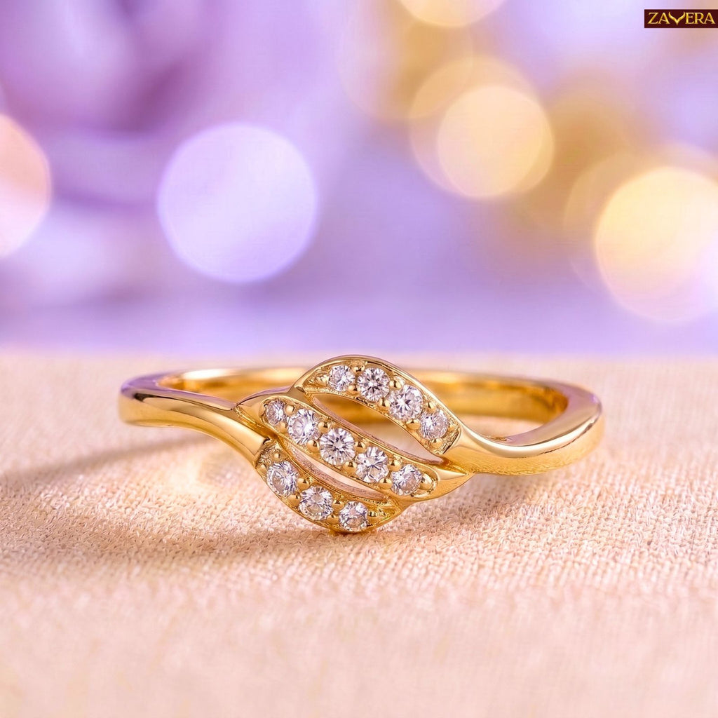 Zavera Brass 22K  Luxury Leaf Motif Style Gold Plated Ring For Women