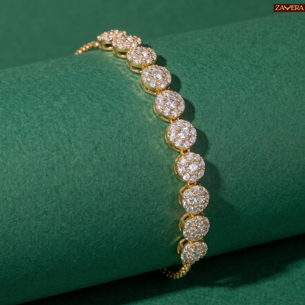 Zavera Gold Plated Round Floral Pave CZ Cluster Adjustable Bolo Bracelet for Women
