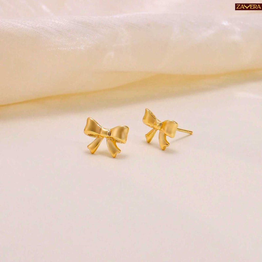 Cute Bow Knot Gold Plated Stud Earrings For Women