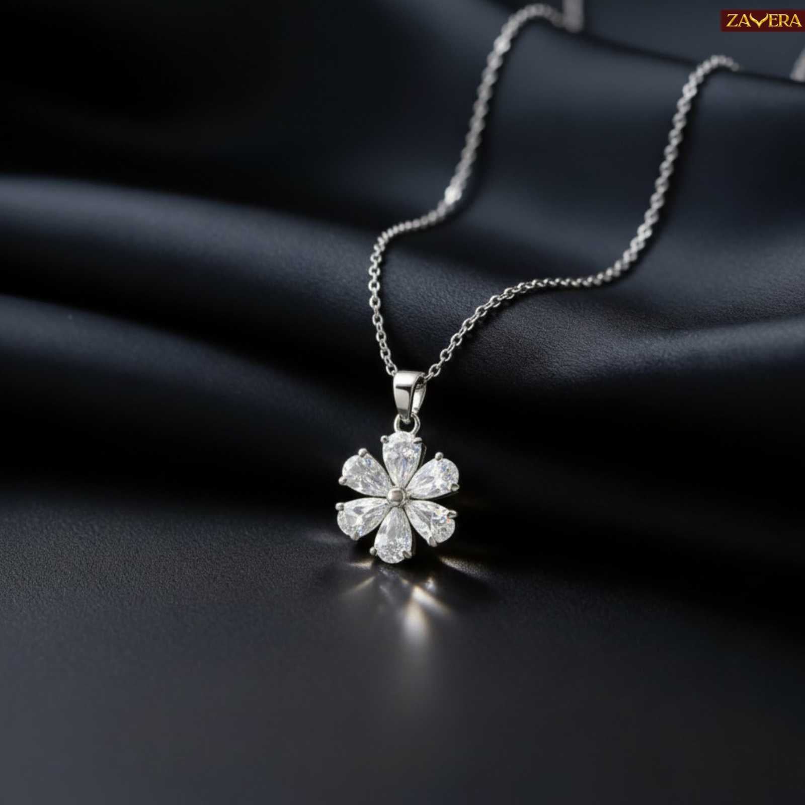 Silver Plated Flower Pendant Necklace for Women Brass Chain