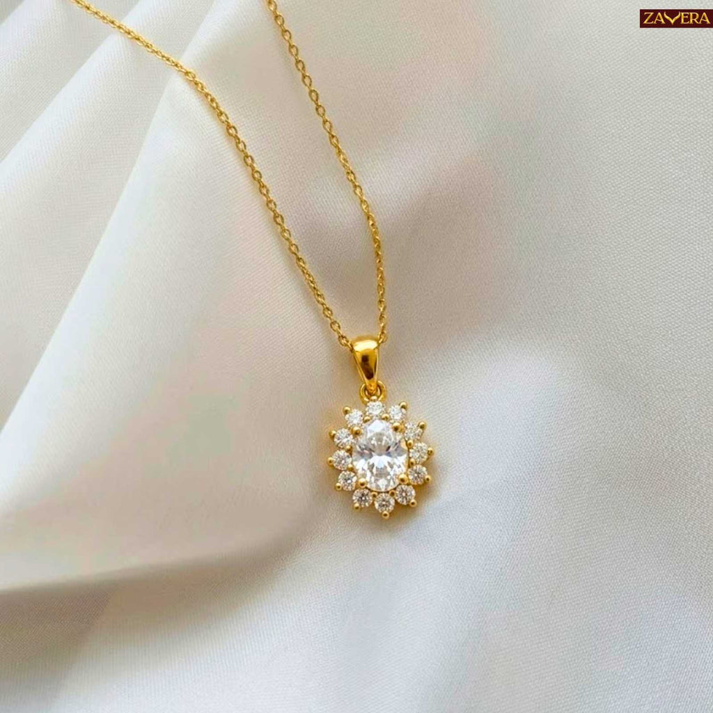 Zavera Floral Oval Gold Plated Pendant Necklace