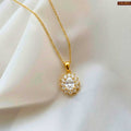 Zavera Floral Oval Gold Plated Pendant Necklace