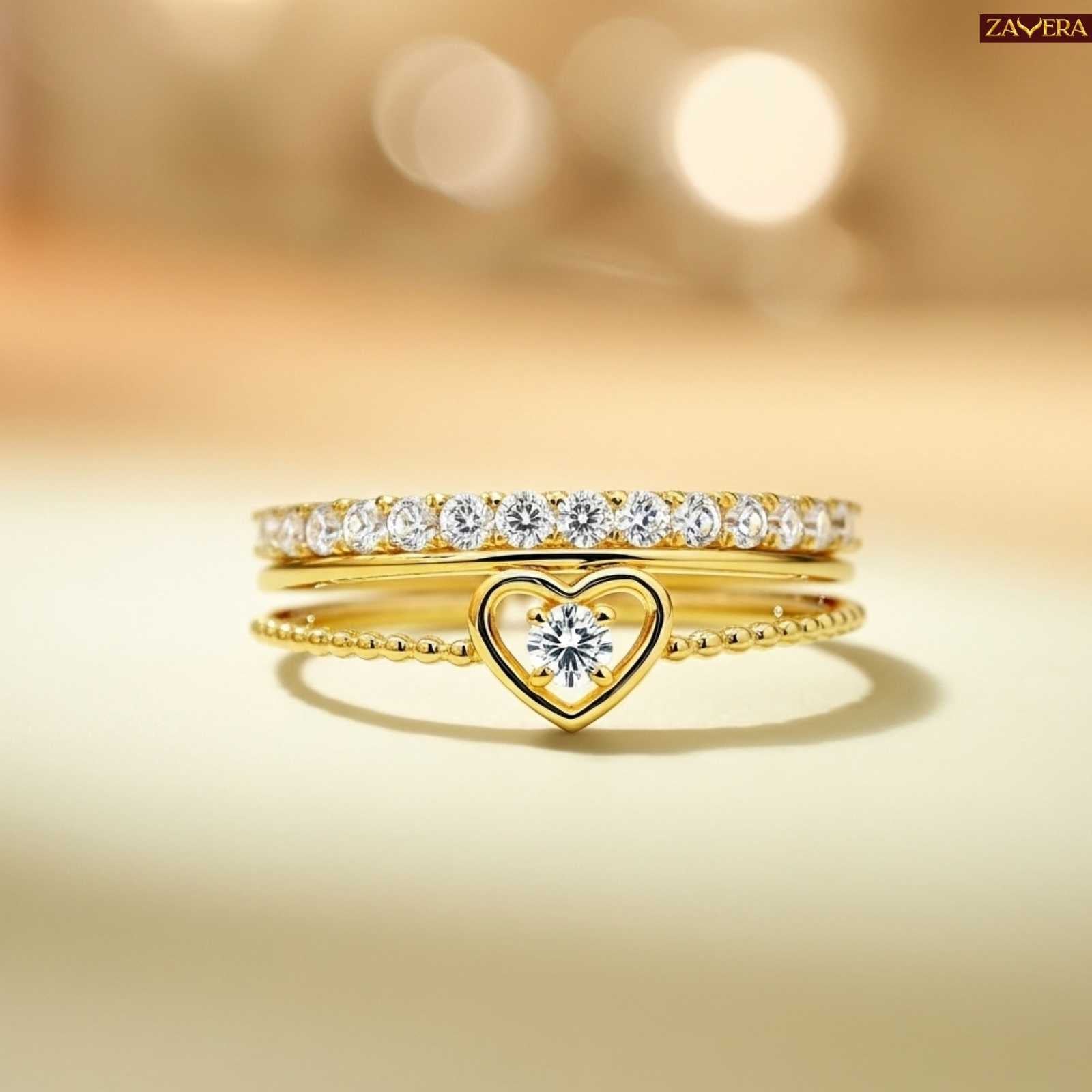Zavera Gold Plated Heart Band Adjustable Ring