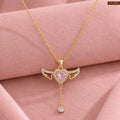 Zavera Gold Plated Pink Heart Angel Wing Pendant for Women