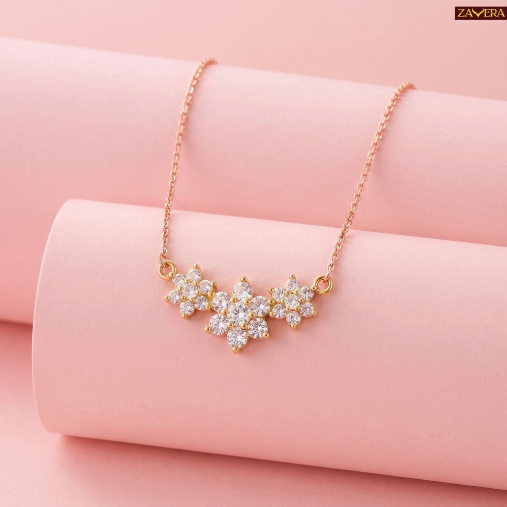 Zavera Gold Plated Classic Floral Crystal Pendant For Women