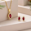Zavera Gold Plated Ruby Red Marquise Pendant & Earrings Set For Women