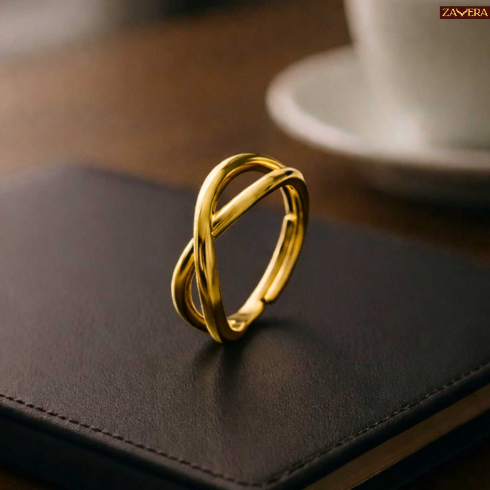 Zavera Men Twist Band Design Adjustable Ring Gold Plated