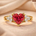 Zavera Gold Plated Ruby Heart Halo Adjustable Ring
