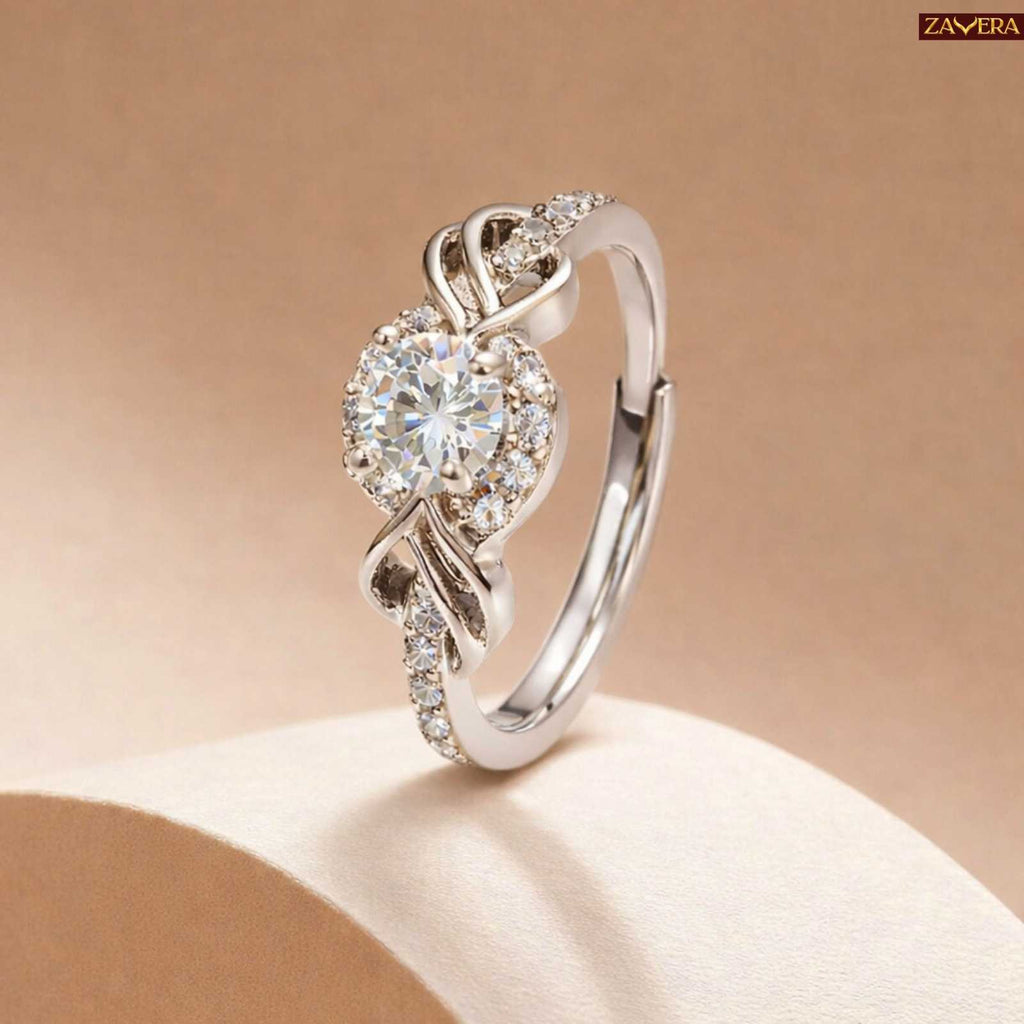 Zavera Silver Plated Twist Knot Halo Adjustable Ring
