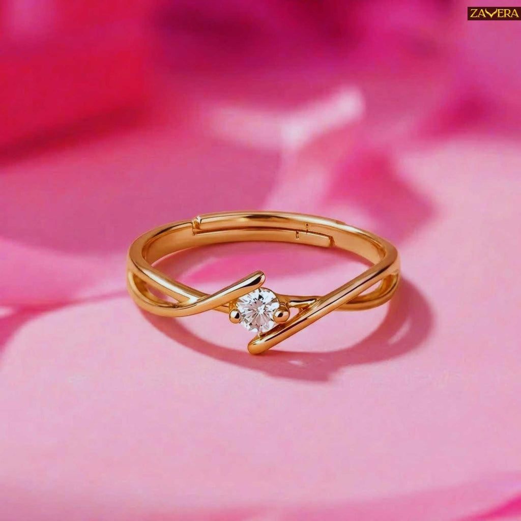 Zavera Elegant Solitaire Twist Gold Plated Adjustable Ring