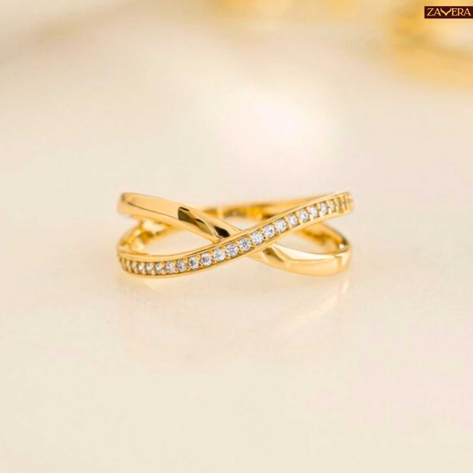 Zavera Gold Plated Criss Cross Stone Adjustable Ring