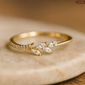 Zavera Gold Plated Crystal Leaf Adjustable Ring