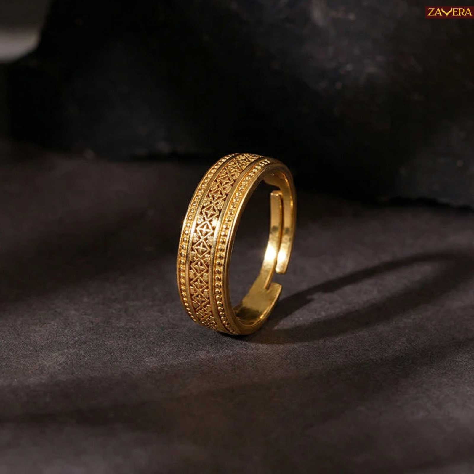 Zavera Men’s Textured Band Gold Plated Adjustable Ring