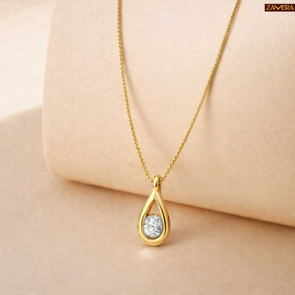 Gold Plated Teardrop Stone Pendant Necklace for Women
