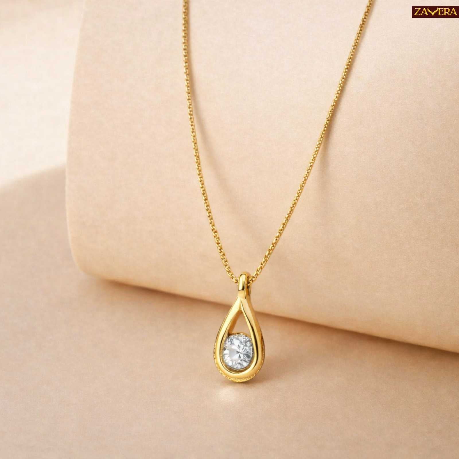 Gold Plated Teardrop Stone Pendant Necklace for Women