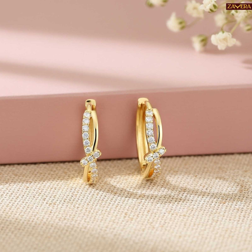 Ribbon Gold Plated Hoop Earrings For Women